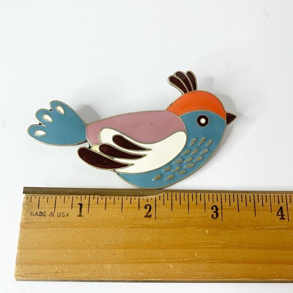 Vintage Bird Brooch Large Multi-colored Enamel Pin 3.5" - Picture 5 of 7